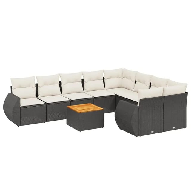 vidaXL 10-Tlg Garten-Sofagarnitur mit Kissen Schwarz Poly Rattan 3257491