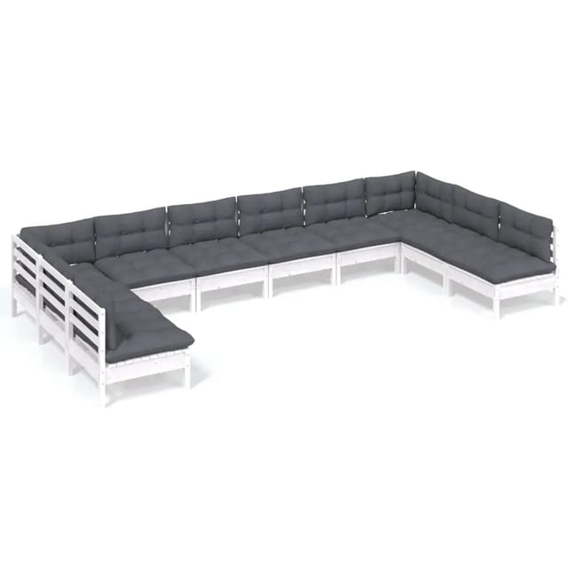 vidaXL 10-Tlg Garten-Lounge-Set mit Kissen Weiß Kiefer Massivholz 3097188