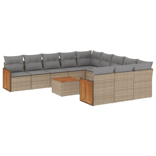 vidaXL 12-Tlg Garten-Sofagarnitur mit Kissen Beige Poly Rattan 3260519