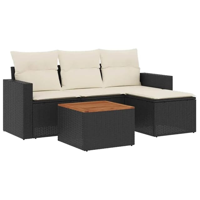 vidaXL 5-Tlg Garten-Sofagarnitur mit Kissen Schwarz Poly Rattan 3256420