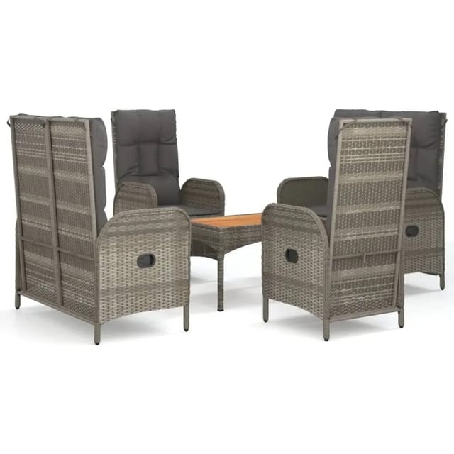 vidaXL 5-Tlg Garten-Essgruppe mit Kissen Grau Poly Rattan 3185087