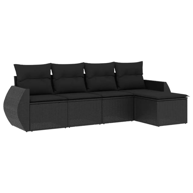 vidaXL 5-Tlg Garten-Sofagarnitur mit Kissen Schwarz Poly Rattan 3221284