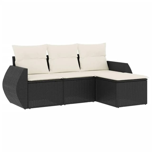 vidaXL 4-Tlg Garten-Sofagarnitur mit Kissen Schwarz Poly Rattan 3221265