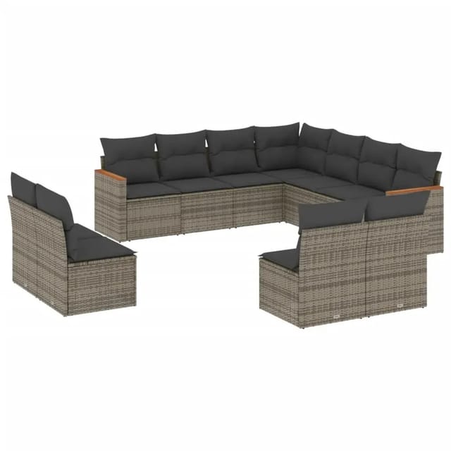 vidaXL 11-Tlg Garten-Sofagarnitur mit Kissen Grau Poly Rattan 3258490