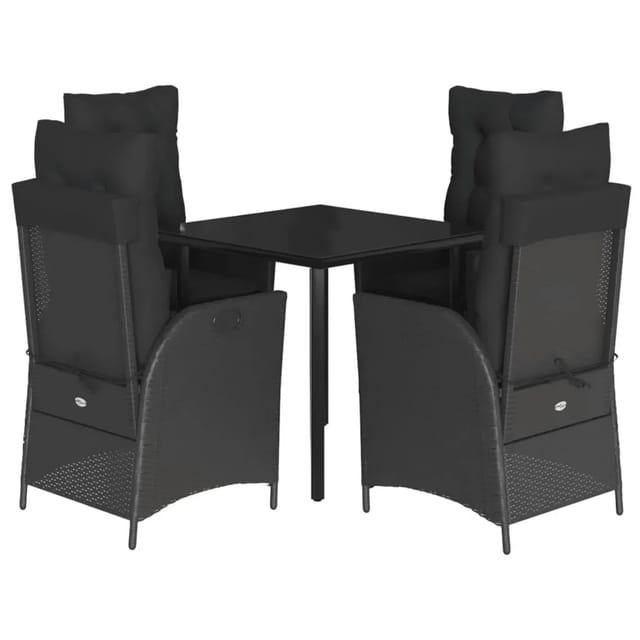 vidaXL 5-Tlg Garten-Essgruppe mit Kissen Schwarz Poly Rattan 3213185