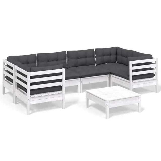 vidaXL 7-Tlg Garten-Lounge-Set mit Kissen Weiß Kiefernholz 3097302