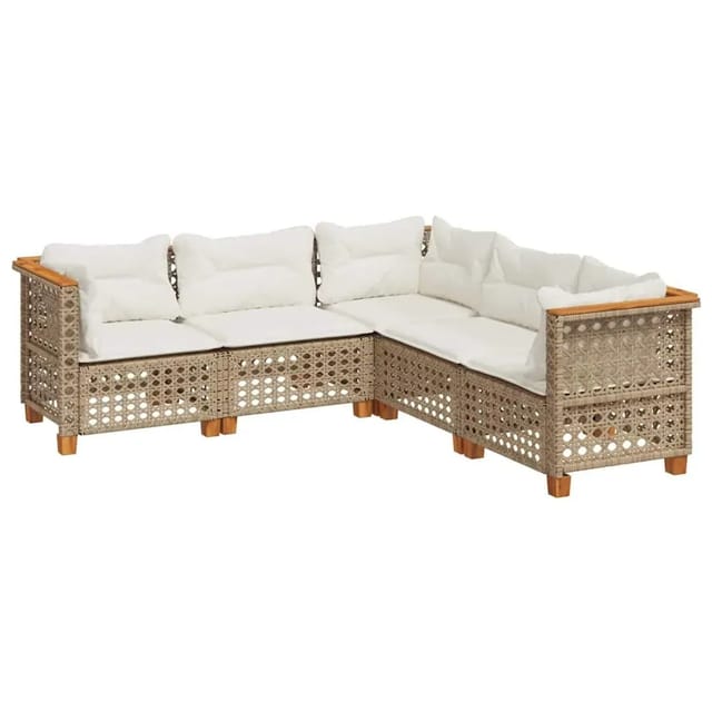 vidaXL 5-Tlg Garten-Sofagarnitur mit Kissen Beige Poly Rattan 3261826