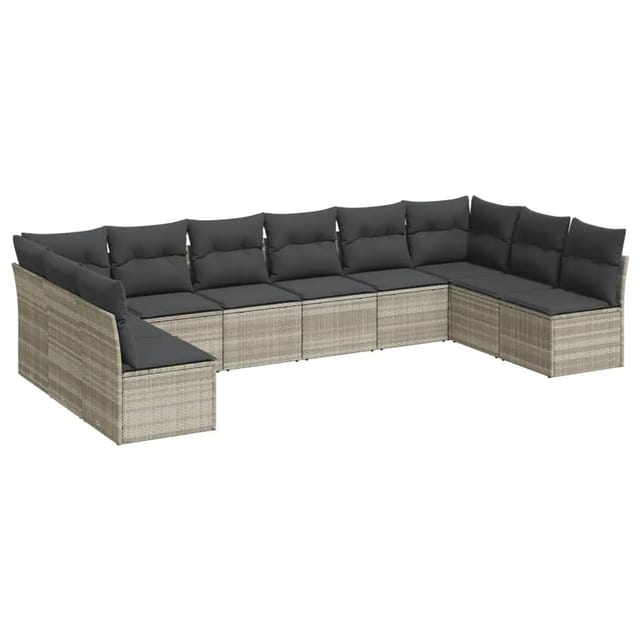 vidaXL 10-Tlg Garten-Sofagarnitur mit Kissen Hellgrau Poly Rattan 3218092