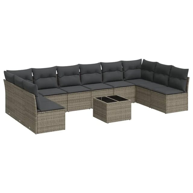 vidaXL 11-Tlg Garten-Sofagarnitur mit Kissen Grau Poly Rattan 3249939