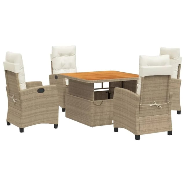 vidaXL 5-Tlg Garten-Essgruppe mit Kissen Beige Poly Rattan 3277413