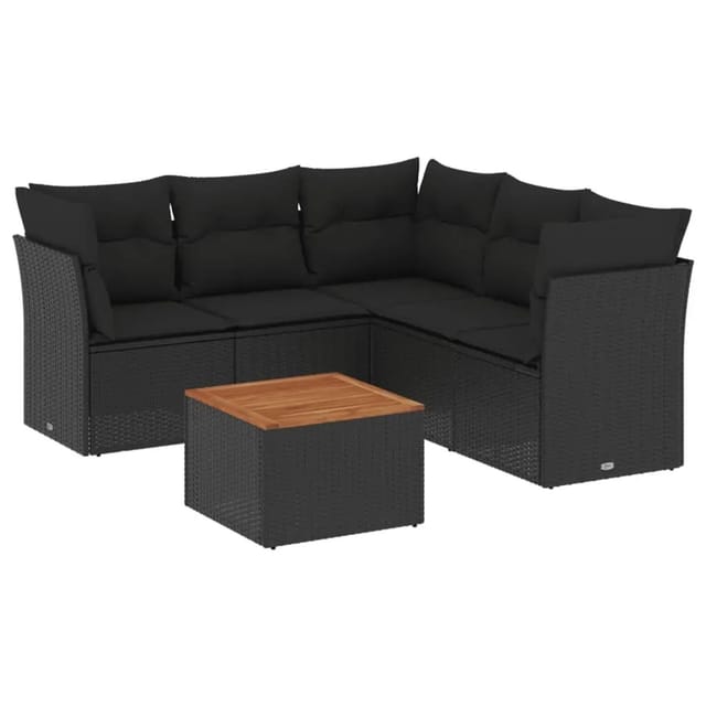 vidaXL 6-Tlg Garten-Sofagarnitur mit Kissen Schwarz Poly Rattan 3255964