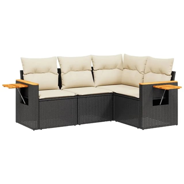 vidaXL 4-Tlg Garten-Sofagarnitur mit Kissen Schwarz Poly Rattan 3226770