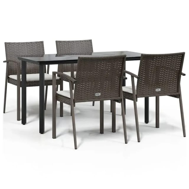 vidaXL 5-Tlg Garten-Essgruppe mit Kissen Poly Rattan und Stahl 3186989