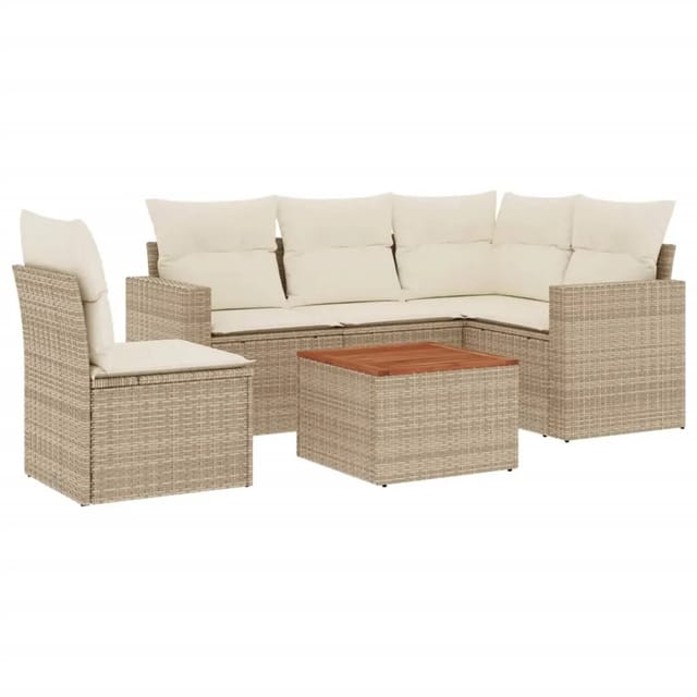 vidaXL 6-Tlg Garten-Sofagarnitur mit Kissen Beige Poly Rattan 3256457
