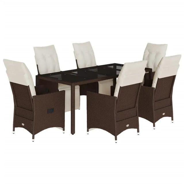 vidaXL 7-Tlg Garten-Bistro-Set mit Kissen Braun Poly Rattan 3276919