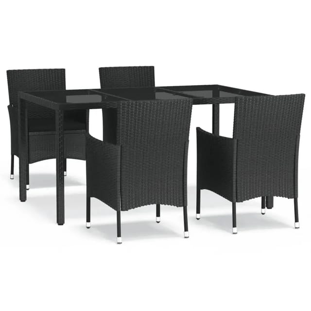 vidaXL 5-Tlg Garten-Essgruppe mit Kissen Schwarz Poly Rattan 3187326