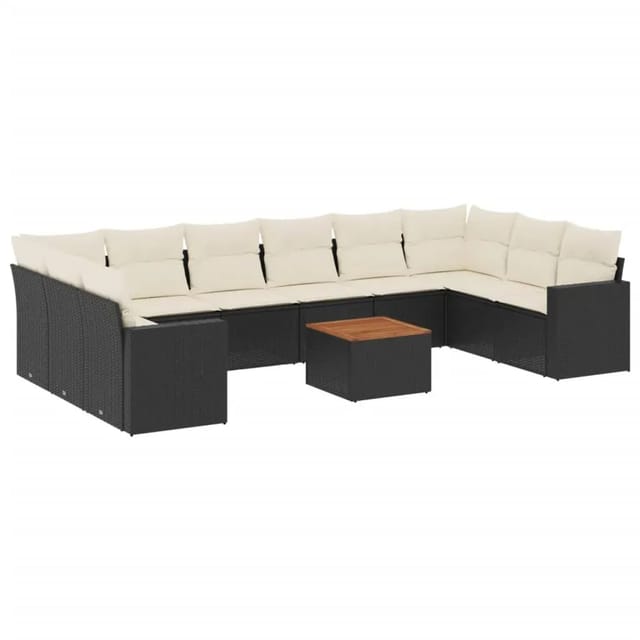 vidaXL 11-Tlg Garten-Sofagarnitur mit Kissen Schwarz Poly Rattan 3256623