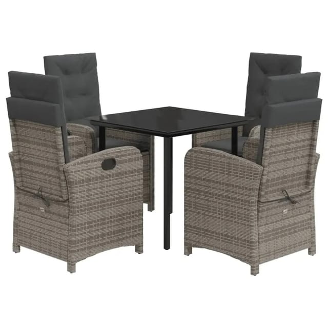 vidaXL 5-Tlg Garten-Essgruppe mit Kissen Grau Poly Rattan 3212361