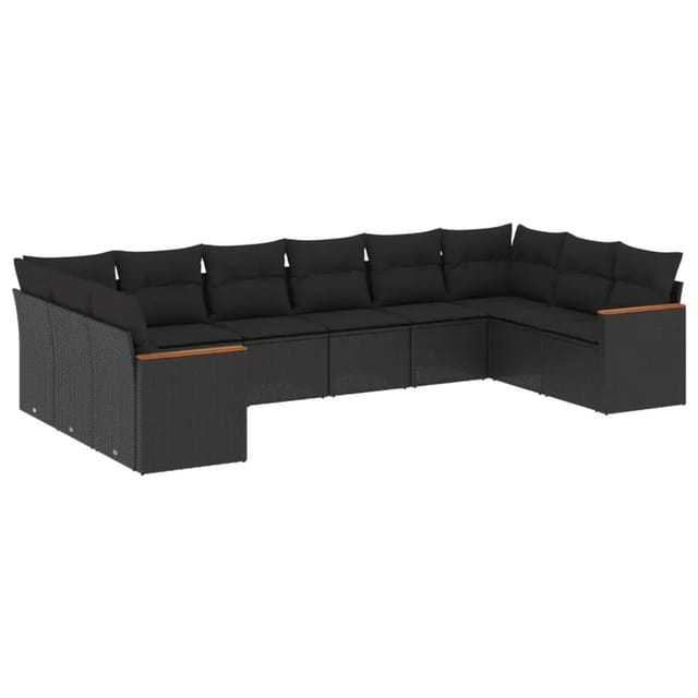 vidaXL 10-Tlg Garten-Sofagarnitur mit Kissen Schwarz Poly Rattan 3258723