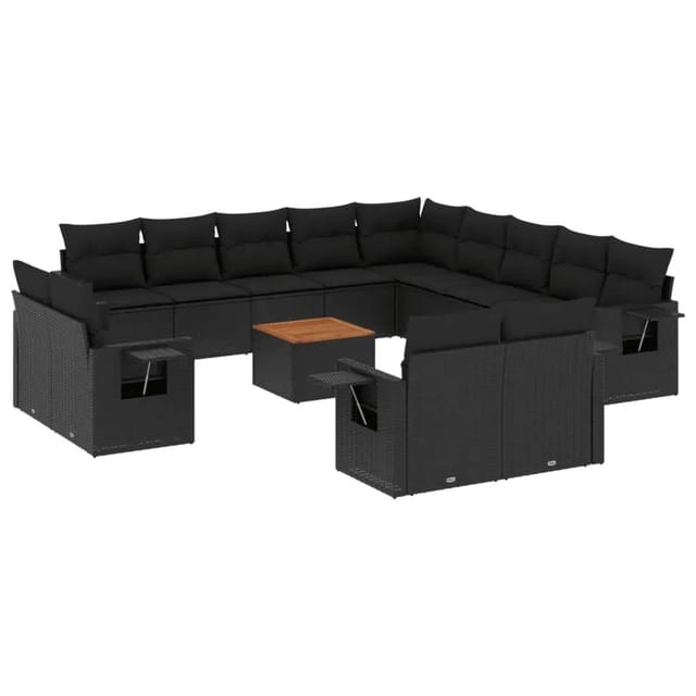 vidaXL 14-Tlg Garten-Sofagarnitur mit Kissen Schwarz Poly Rattan 3257168