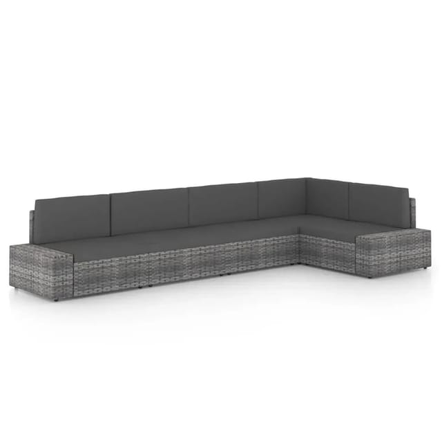 vidaXL 5-Tlg Garten-Lounge-Set mit Kissen Grau Poly Rattan 3067172