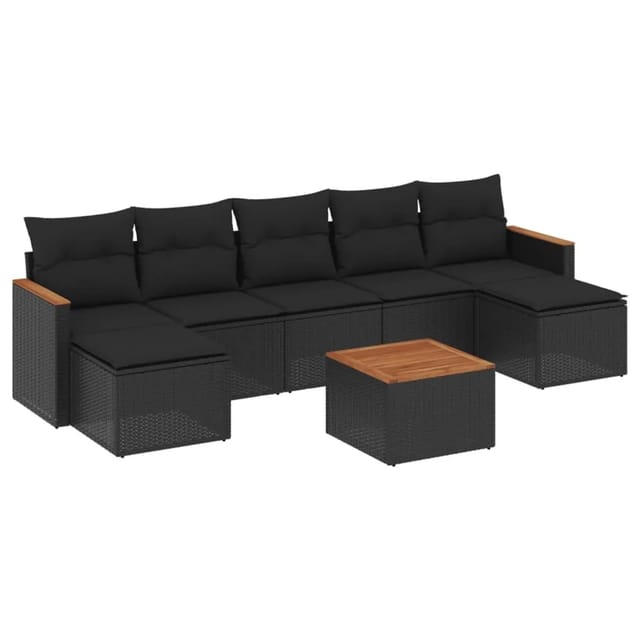 vidaXL 8-Tlg Garten-Sofagarnitur mit Kissen Schwarz Poly Rattan 3226237