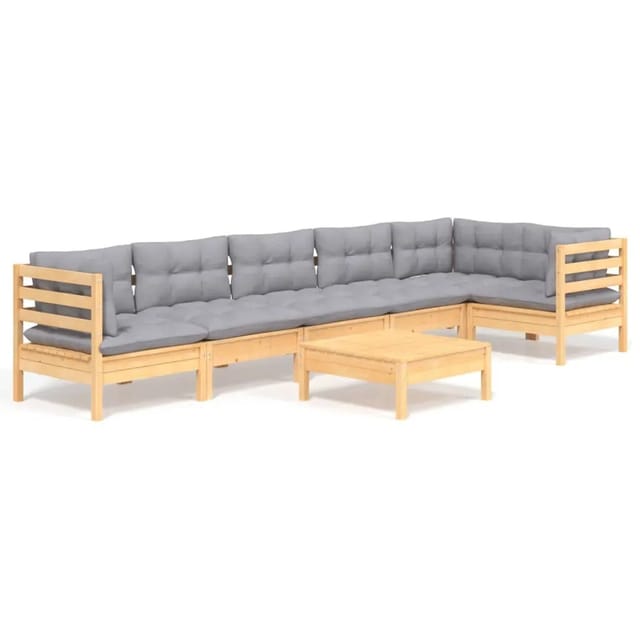 vidaXL 7-Tlg Garten-Lounge-Set mit Grauen Kissen Kiefernholz 3096399