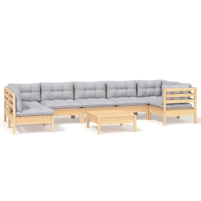 vidaXL 8-Tlg Garten-Lounge-Set mit Grauen Kissen Kiefernholz 3096435