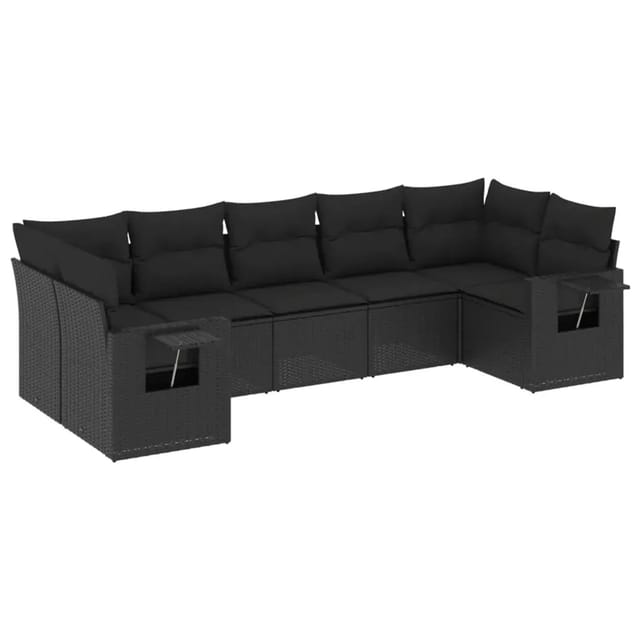 vidaXL 7-Tlg Garten-Sofagarnitur mit Kissen Schwarz Poly Rattan 3220584
