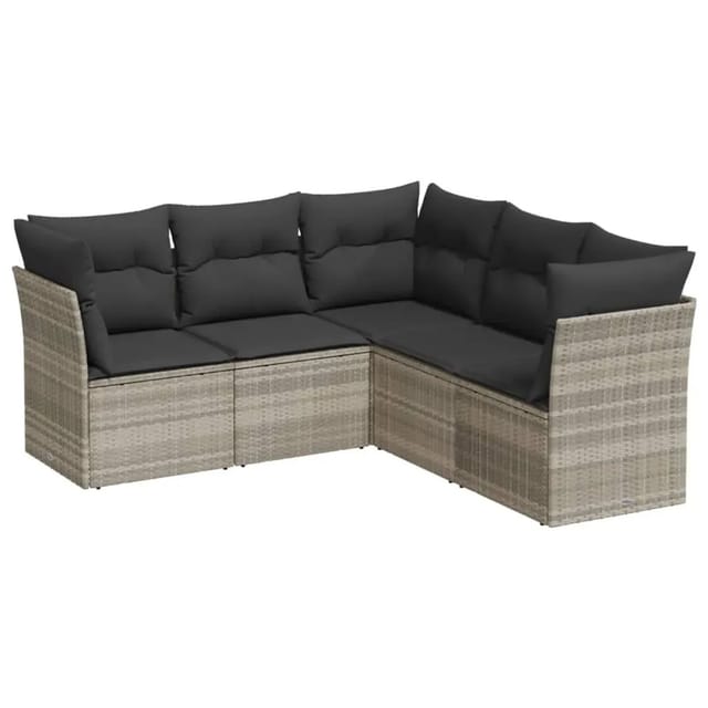 vidaXL 5-Tlg Garten-Sofagarnitur mit Kissen Hellgrau Poly Rattan 3249461