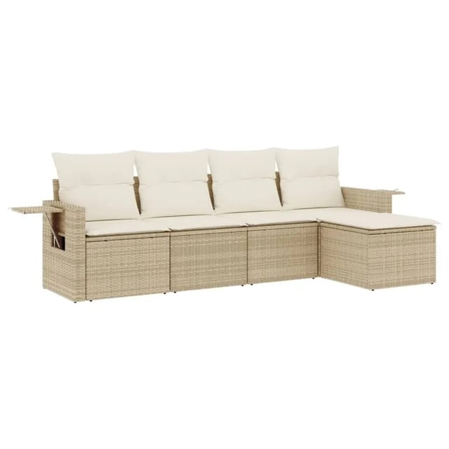 vidaXL 5-Tlg Garten-Sofagarnitur mit Kissen Beige Poly Rattan 3252425