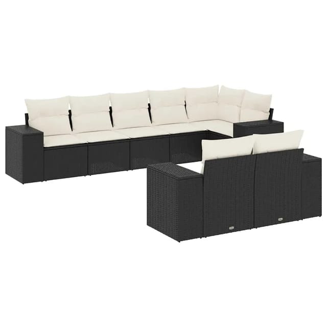 vidaXL 8-Tlg Garten-Sofagarnitur mit Kissen Schwarz Poly Rattan 3255153