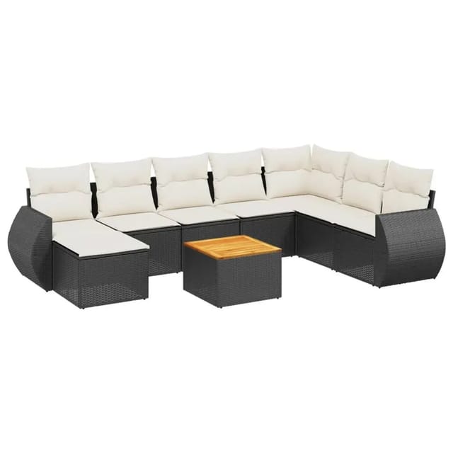 vidaXL 9-Tlg Garten-Sofagarnitur mit Kissen Schwarz Poly Rattan 3257470