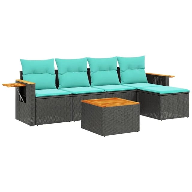 vidaXL 6-Tlg Garten-Sofagarnitur mit Kissen Schwarz Poly Rattan 3226764