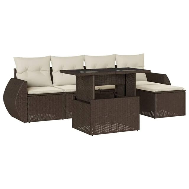 vidaXL 6-Tlg Garten-Sofagarnitur mit Kissen Braun Poly Rattan 3268503