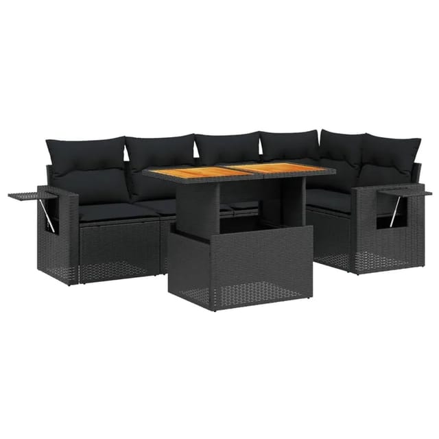 vidaXL 6-Tlg Garten-Sofagarnitur mit Kissen Schwarz Poly Rattan 3271741