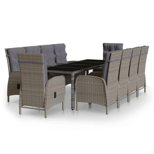 vidaXL 11-Tlg Garten-Essgruppe Poly Rattan Grau 3058558