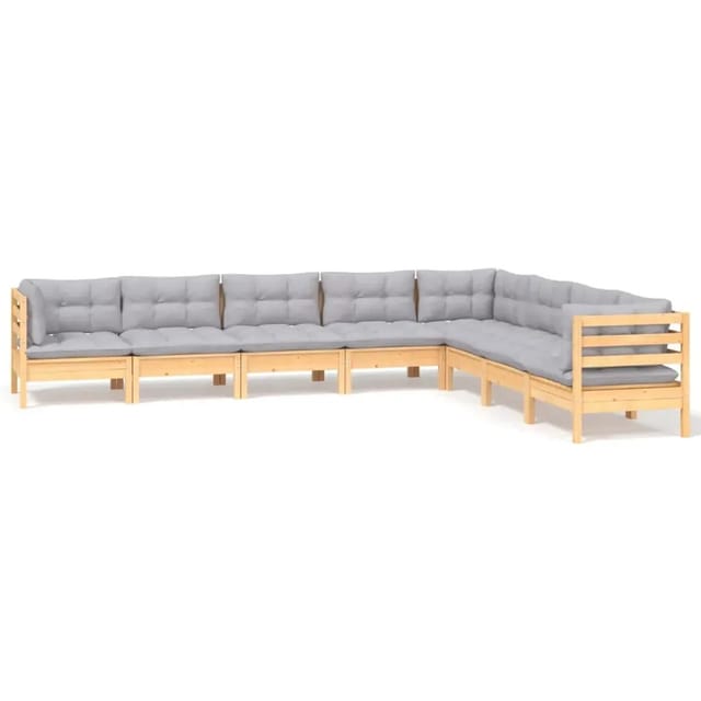 vidaXL 8-Tlg Garten-Lounge-Set mit Grauen Kissen Kiefer Massivholz 3096802