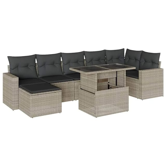 vidaXL 8-Tlg Garten-Sofagarnitur mit Kissen Hellgrau Poly Rattan 3267432