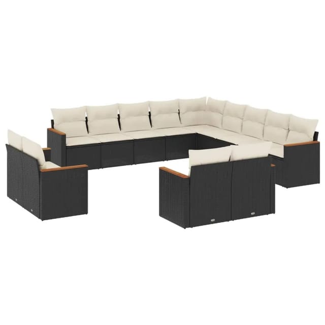 vidaXL 13-Tlg Garten-Sofagarnitur mit Kissen Schwarz Poly Rattan 3226525