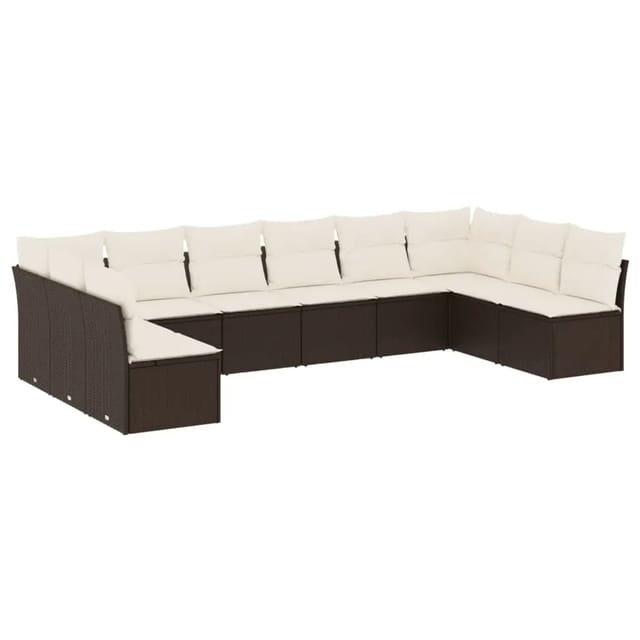 vidaXL 10-Tlg Garten-Sofagarnitur mit Kissen Braun Poly Rattan 3249932