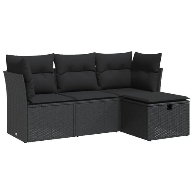 vidaXL 4-Tlg Garten-Sofagarnitur mit Kissen Schwarz Poly Rattan 3325251