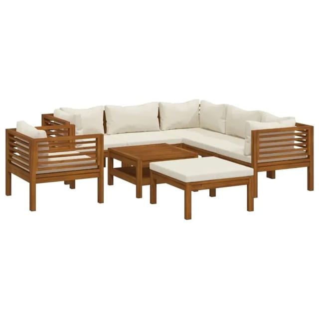 vidaXL 8-Tlg Garten-Lounge-Set mit Creme Kissen Massivholz Akazie 3086939