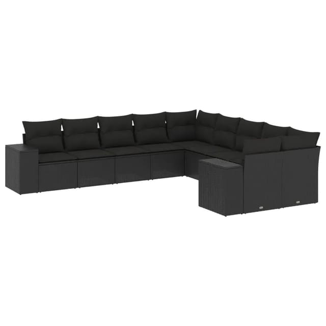 vidaXL 10-Tlg Garten-Sofagarnitur mit Kissen Schwarz Poly Rattan 3255442
