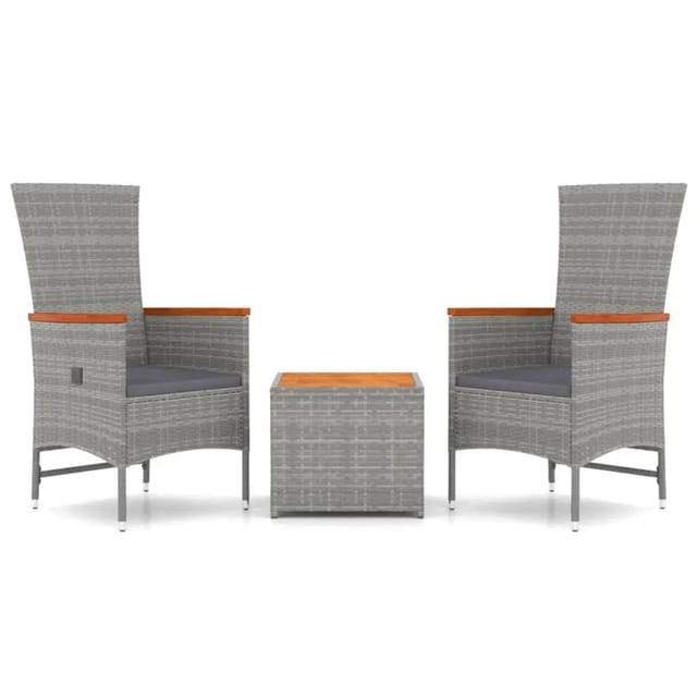 vidaXL 3-Tlg Garten-Lounge-Set Grau Poly Rattan Massivholz Akazie 3157653