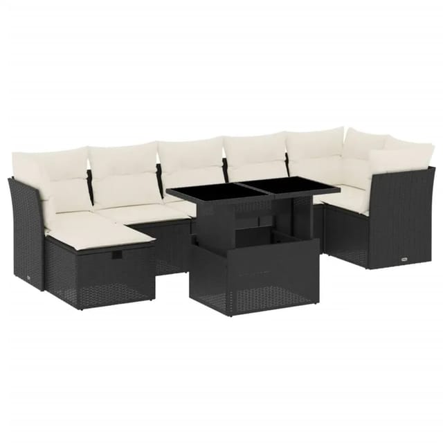 vidaXL 8-Tlg Garten-Sofagarnitur mit Kissen Schwarz Poly Rattan 3274666