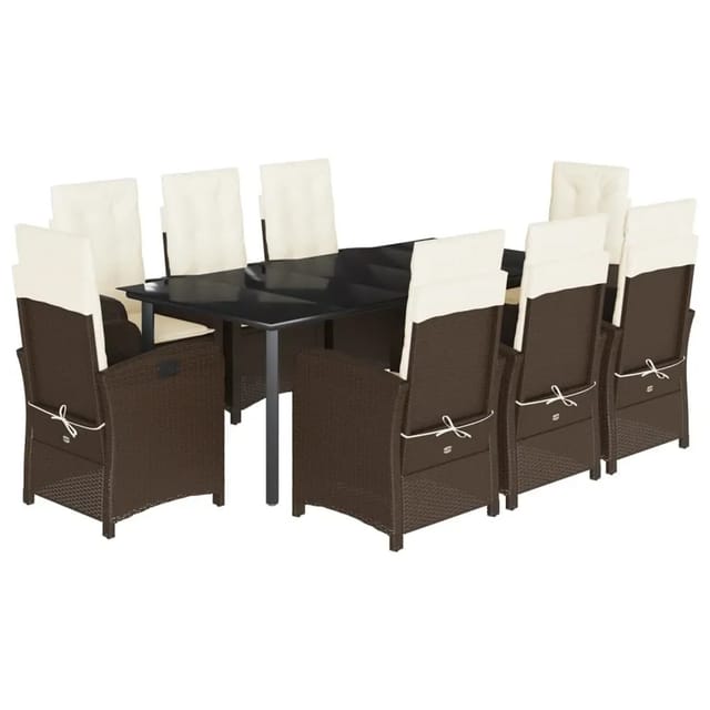 vidaXL 9-Tlg Garten-Essgruppe mit Kissen Braun Poly Rattan 3212349