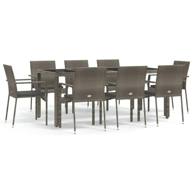 vidaXL 9-Tlg Garten-Essgruppe mit Kissen Grau Poly Rattan 3184986