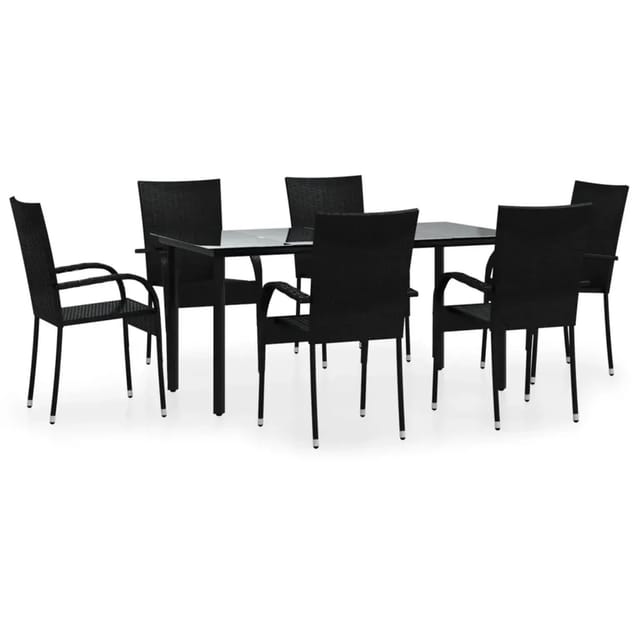 vidaXL 7-Tlg Garten-Essgruppe Schwarz Poly Rattan 3156657