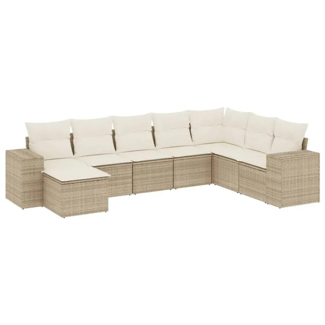 vidaXL 8-Tlg Garten-Sofagarnitur mit Kissen Beige Poly Rattan 3222957